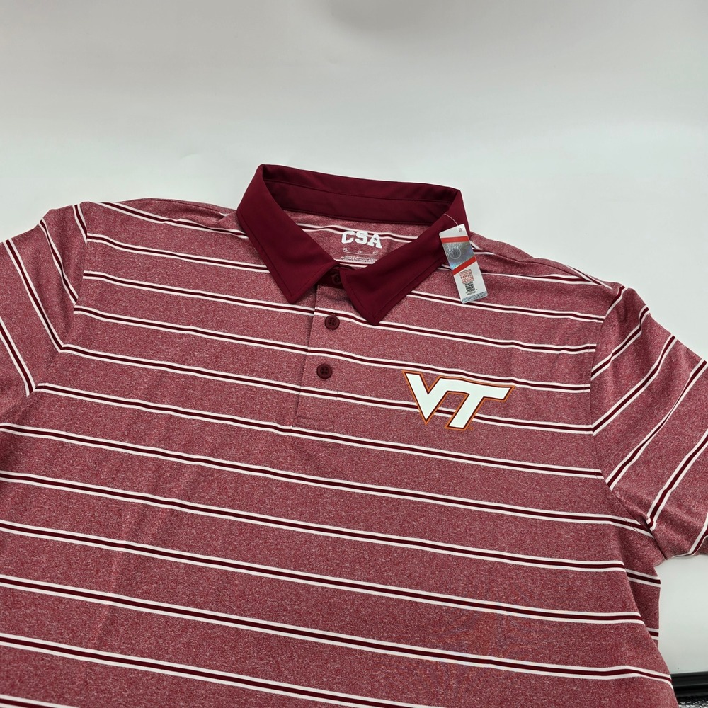 CSA Virginia Tech Hokies Polo Shirt Mens XL Striped Maroon VT Logo New